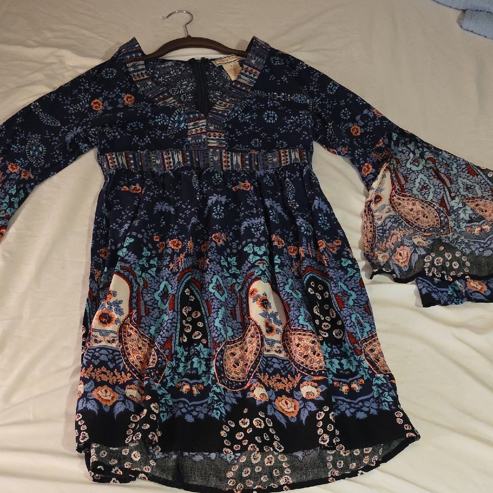 Flying Tomato Women's Dress - Navy and Orange Boho
